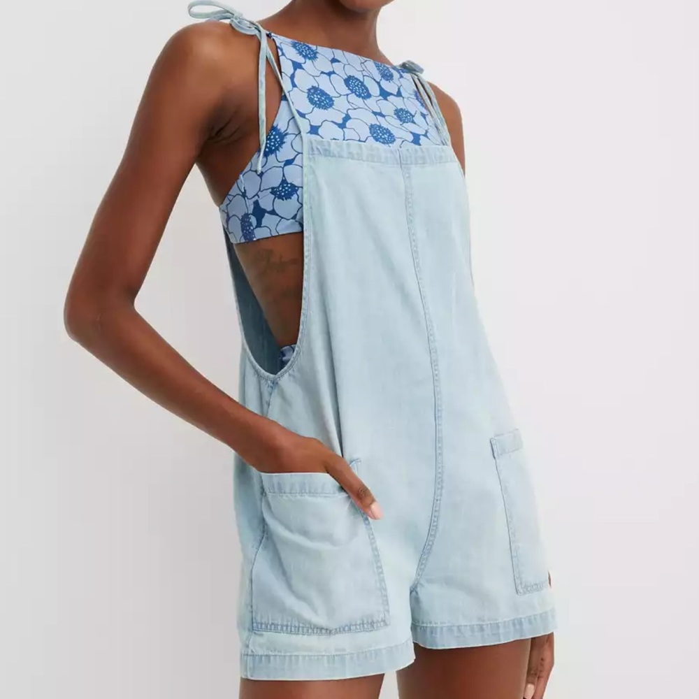 Aerie Overall Shorts Denim Romper